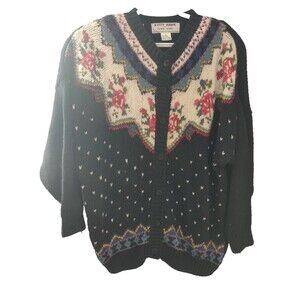 Kitty Hawk Vivian Wang Vintage 80s Floral Cardigan Cottagecore Sweater Size M